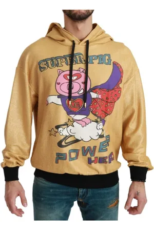 Dolce & Gabbana Homme, Sweatshirts et sweats à capuche, Jaune, Taille: M Pull à Capuche Motif Cochon Doré