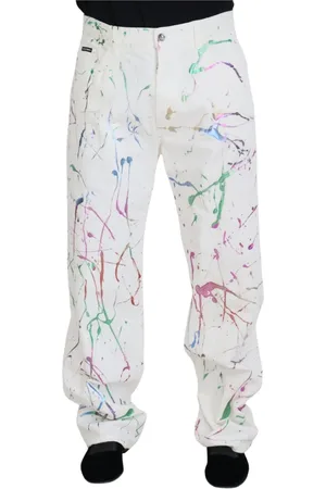 Dolce & Gabbana Homme, Pantalons, Multicolore, Taille: M Pantalon Denim avec Imprimé Éclaboussure de Couleur