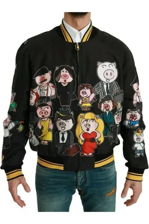 Dolce & Gabbana Homme, Vestes, Multicolore, Taille: M Bomber Noir avec Motif Cochon 2019