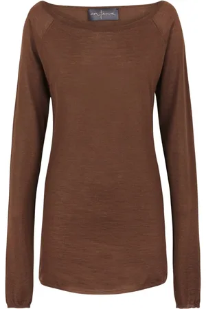 Cortana Femme, Pulls, Brun, Taille: 42 FR Pull Long en Cachemire à Col Bateau Teja