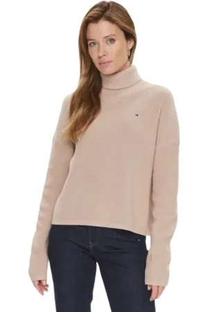 Tommy Hilfiger Femme, Pulls, Brun, Taille: 40 FR Pull à col roulé en coton côtelé
