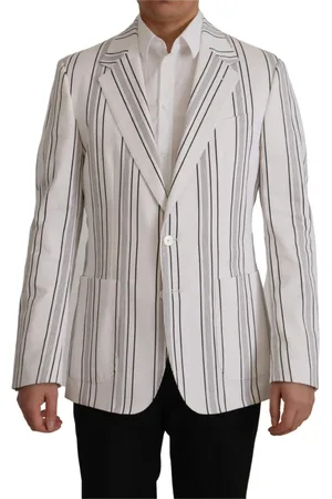 Dolce & Gabbana Homme, Vestes, Blanc, Taille: 2XL Blazer à Rayures en Mélange de Coton