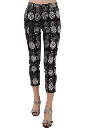 Dolce & Gabbana Femme, Pantalons, Noir, Taille: 36 FR Pantalon Capri Skinny Imprimé Ananas Noir