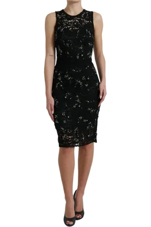 Dolce & Gabbana Femme, Robes, Noir, Taille: 36 FR Élégante Robe Fourreau en Dentelle Noire Florale