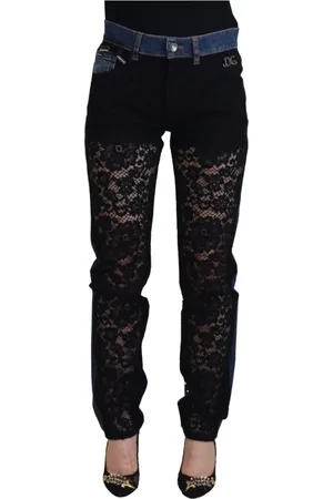 Dolce & Gabbana Femme, Jeans, Noir, Taille: 40 FR Jean en Denim à Dentelle Florale