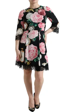 Dolce & Gabbana Femme, Robes, Multicolore, Taille: 36 FR Robe A-Ligne Florale avec Détail Pailleté