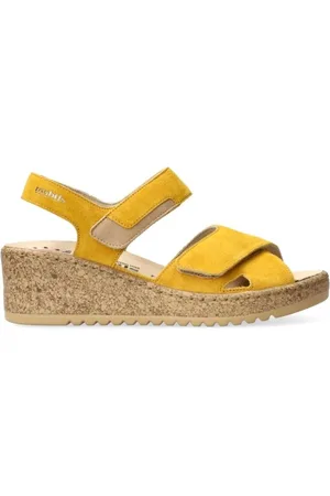 Mephisto Femme, Chaussures, Jaune, Taille: 39 EU Sandale jaune à largeur confortable avec velcro