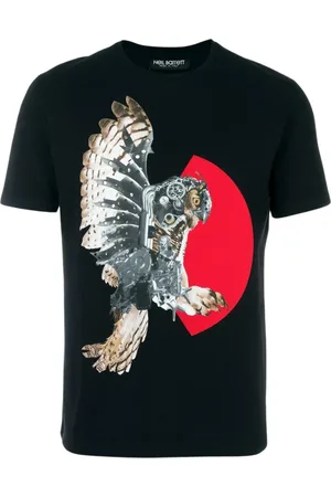 Neil Barrett Homme, Tops, Noir, Taille: M Noir Rouge Chouette Mécanique Chemise