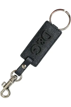 Dolce & Gabbana Homme, Accessoires, Noir, Taille: ONE Size Porte-clés en Cuir de Luxe en Noir & Argent