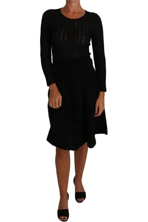 Dolce & Gabbana Femme, Robes, Noir, Taille: 36 FR Robe Fourreau en Laine Tricotée Noire