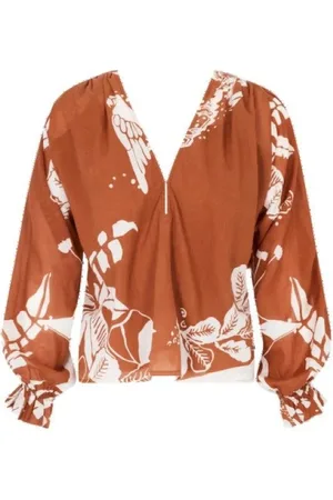 MARE DI LATTE Femme, Blouses et Chemises, Brun, Taille: ONE Size Blouse Divya avec Imprimé Palladio