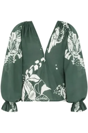 MARE DI LATTE Femme, Blouses et Chemises, Multicolore, Taille: ONE Size Blouse Palladio Bleue Col V Coton