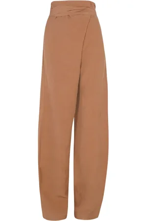 Cortana Femme, Pantalons, Brun, Taille: 46 FR Pantalon Taille Haute en Lin et Soie