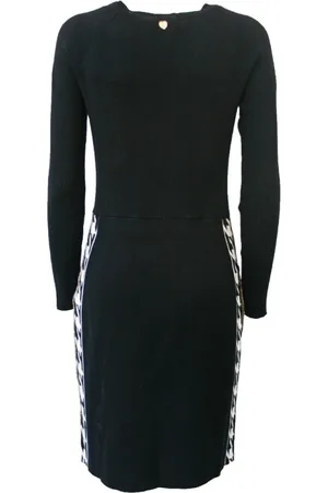 Twin-Set Femme, Robes, Noir, Taille: 38 FR Robe Tube en Tricot Noir avec Détail Jacquard