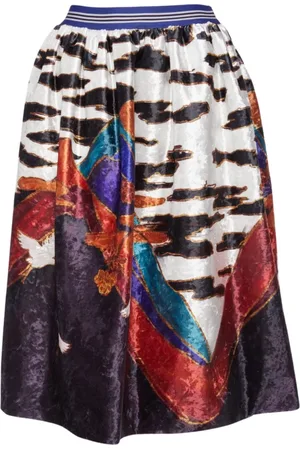 Stella Jean Femme, Jupes, Multicolore, Taille: 36 FR Jupe Large en Velours Imprimé Paysage