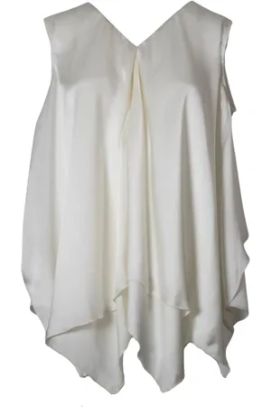 High Femme, Tops, Blanc, Taille: 40 FR Haut sans manches à volants avec détail Swaroski