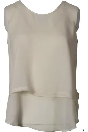 High Femme, Tops, Blanc, Taille: 38 FR Haut à Deux Couches avec Fentes Latérales
