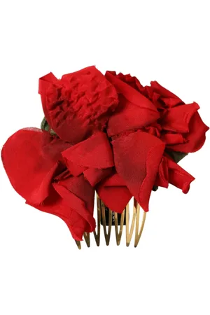 Dolce & Gabbana Femme, Accessoires, Rouge, Taille: ONE Size Peigne à cheveux en soie rouge et fleurs