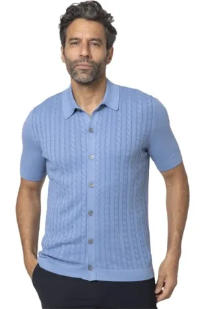 Gran Sasso Homme, Pulls, Bleu, Taille: 3XL Chemise Bleue à Manches Courtes Torsadée