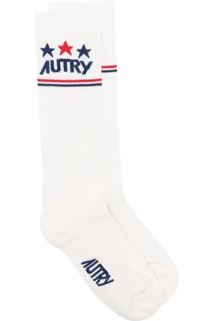 Autry Unisex, Sous-vêtements, Blanc, Taille: L Chaussettes côtelées avec logo jacquard