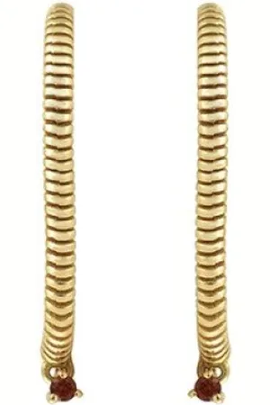 Dorothée Sausset Femme, Accessoires, Jaune, Taille: ONE Size Créoles en or plaqué grenat