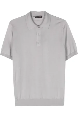 COLOMBO Homme, Tops, Gris, Taille: L Polo en Cachemire et Soie de Luxe