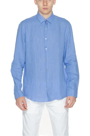 Calvin Klein Homme, Chemises, Bleu, Taille: M Chemise en lin à rayures bleues