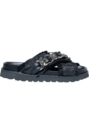 Cult Femme, Chaussures, Noir, Taille: 41 EU Rafia Sandales Talon Bas Collection Printemps/Été