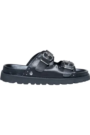 Cult Femme, Chaussures, Noir, Taille: 37 EU Sandales Basses en Cuir Collection Printemps/Été