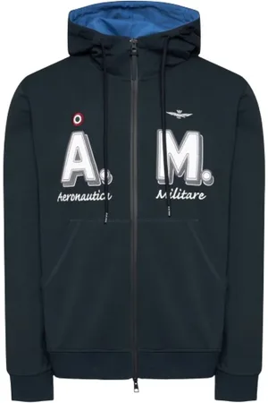 Aeronautica Militare Homme, Sweatshirts et sweats à capuche, Bleu, Taille: M Sweat à capuche avec double zip