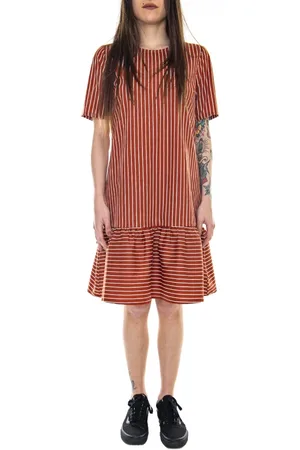 minimum Femme, Robes, Brun, Taille: 36 FR Robe en coton à rayures mi-longue