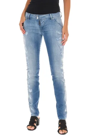 Met Femme, Jeans, Bleu, Taille: W26 Khaki Slim-Fit Denim Jeans
