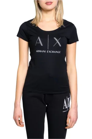 Armani Exchange Femme, Tops, Noir, Taille: 38 FR T-Shirt Femme Logo Clous Élégant