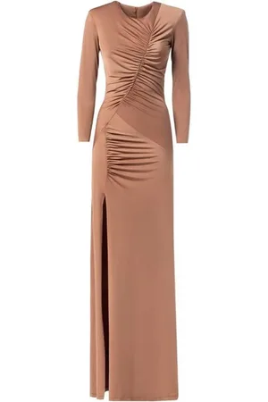 MVP Wardrobe Femme, Robes, Brun, Taille: 38 FR Élégante Robe Longue à Manches Longues