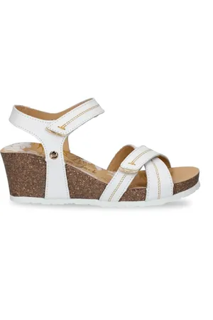 Panama Jack Femme, Chaussures, Blanc, Taille: 38 EU Sandales Compensées en Cuir Blanc