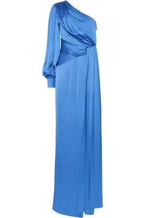 MVP Wardrobe Femme, Robes, Bleu, Taille: 34 FR Robe Longue Une Épaule avec Drapé