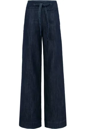MVP Wardrobe Femme, Pantalons, Bleu, Taille: 38 FR Pantalon Palazzo Taille Haute en Denim