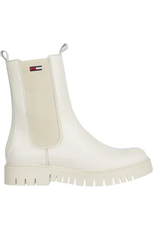 Tommy Hilfiger Femme, Chaussures, Blanc, Taille: 40 EU Bottes Chelsea en Cuir Blanc