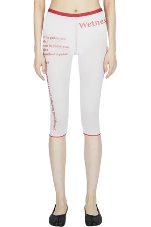 DI PETSA Femme, Shorts, Blanc, Taille: 40 FR Mesh Script Biker Shorts