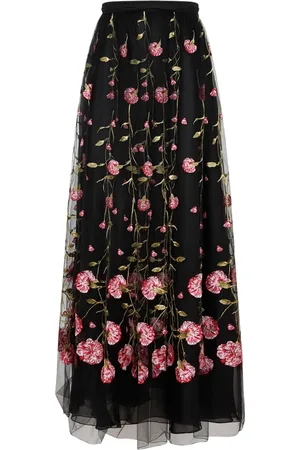 Giambattista Valli Femme, Jupes, Multicolore, Taille: 36 FR Jupe Midi Noire avec Roses Brodées