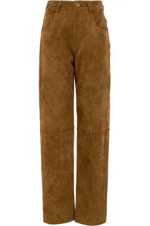 MVP Wardrobe Femme, Pantalons, Brun, Taille: 34 FR Pantalon en daim taille haute et jambe droite