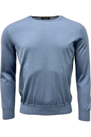 Gran Sasso Homme, Pulls, Bleu, Taille: L Cachemire Soie Bleu Col Rond Pull