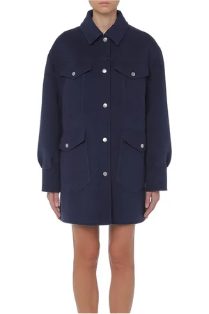 Moschino Femme, Manteaux, Bleu, Taille: 38 FR Manteau en laine à boutonnage simple