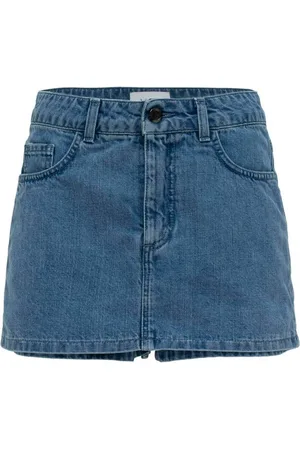 MVP Wardrobe Femme, Jupes, Bleu, Taille: 36 FR Mini-jupe en Denim Vintage Taille Basse Bouton Logo