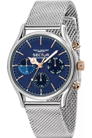 Sector No Limits Homme, Accessoires, Gris, Taille: ONE Size Chronographe Cadran Bleu Bracelet Maille Montre
