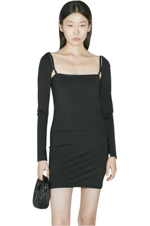Alexander Wang Femme, Robes, Noir, Taille: 40 FR Robe Mini à Manches Longues et Col Carré