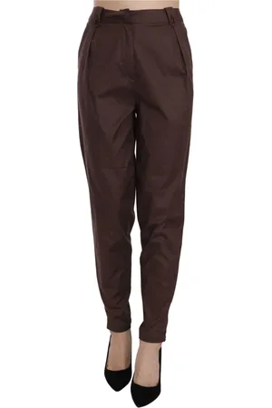 Roberto Cavalli Femme, Pantalons, Brun, Taille: 36 FR Pantalon Fuselé Marron avec Détails Logo