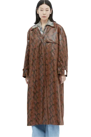 Rokh Femme, Manteaux, Brun, Taille: 36 FR Faux Snakeskin Embossed Coat