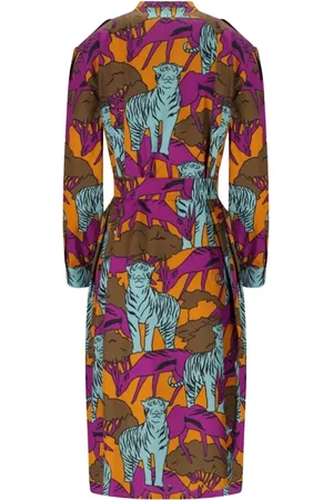 Max Mara Femme, Robes, Multicolore, Taille: 34 FR Robe Chemise Longue en Popeline de Coton Imprimé