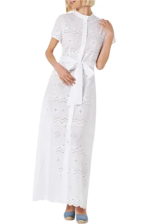 MC2 SAINT BARTH Femme, Robes, Blanc, Taille: 36 FR Robe Blanche Keira avec Broderie Sangallo